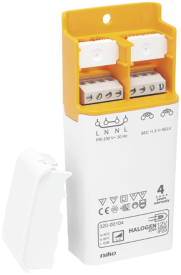 Niedervolt-Transformator Niko, 2×sekundär, 230V/12VAC, 20…105W, 35kHz, IP20