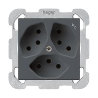 UP-Steckdose kallysto 3×T13 anthrazit mit Kinderschutz mit Befestigungsplatte