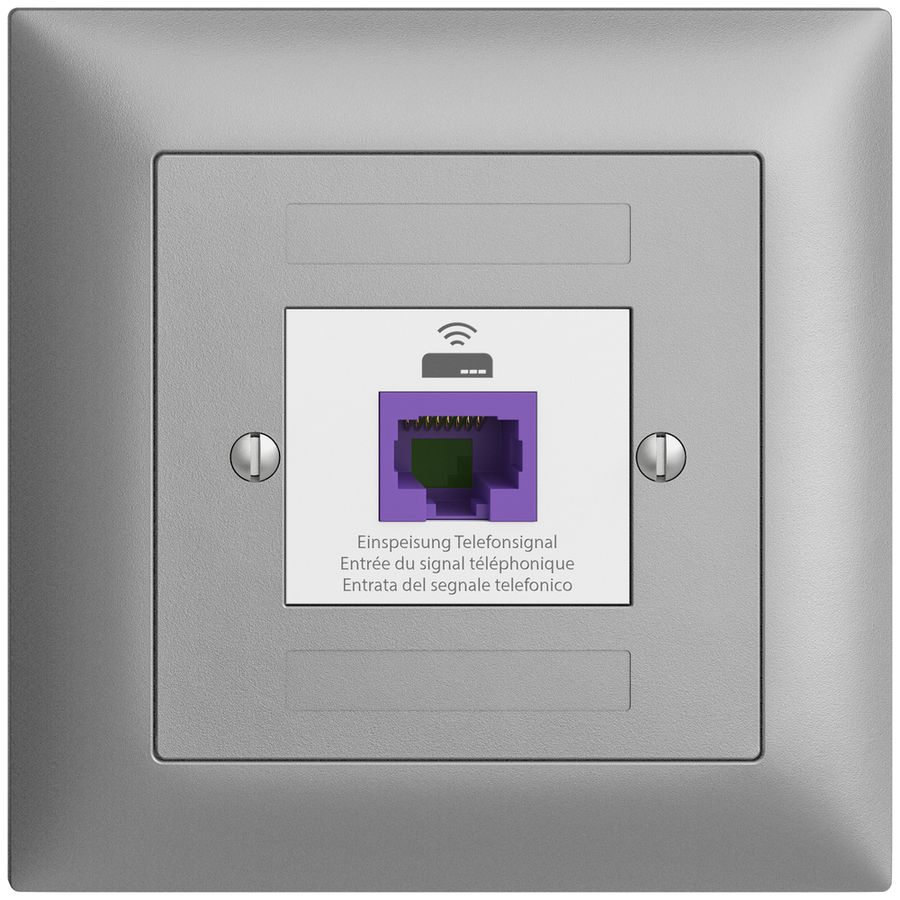 Prise de retour ENC EDIZIOdue FMI 1×RJ45 p.Swisscom VoIP, 8 pôles, UTP, silver