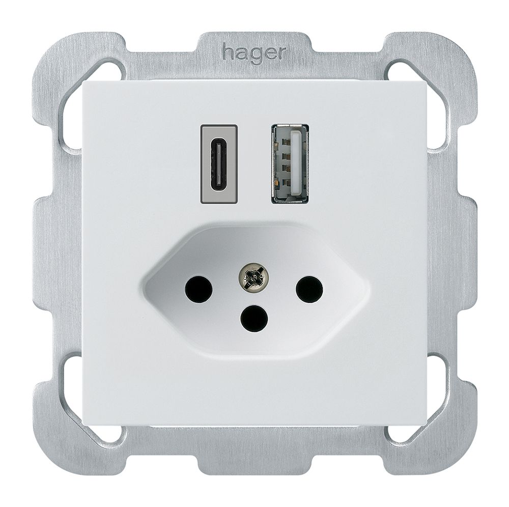 Prise de charge USB ENC kallysto 18W PD 1×type A 1×type C T13 plaque fix. blanc