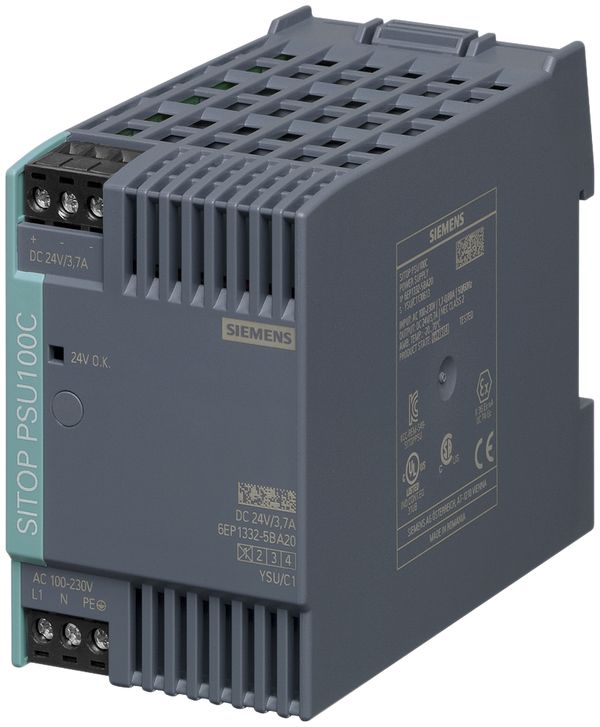 Alimentation Siemens SITOP PSU100C, IN:120…230VAC(110…300VDC), OUT:24VDC/3.7A