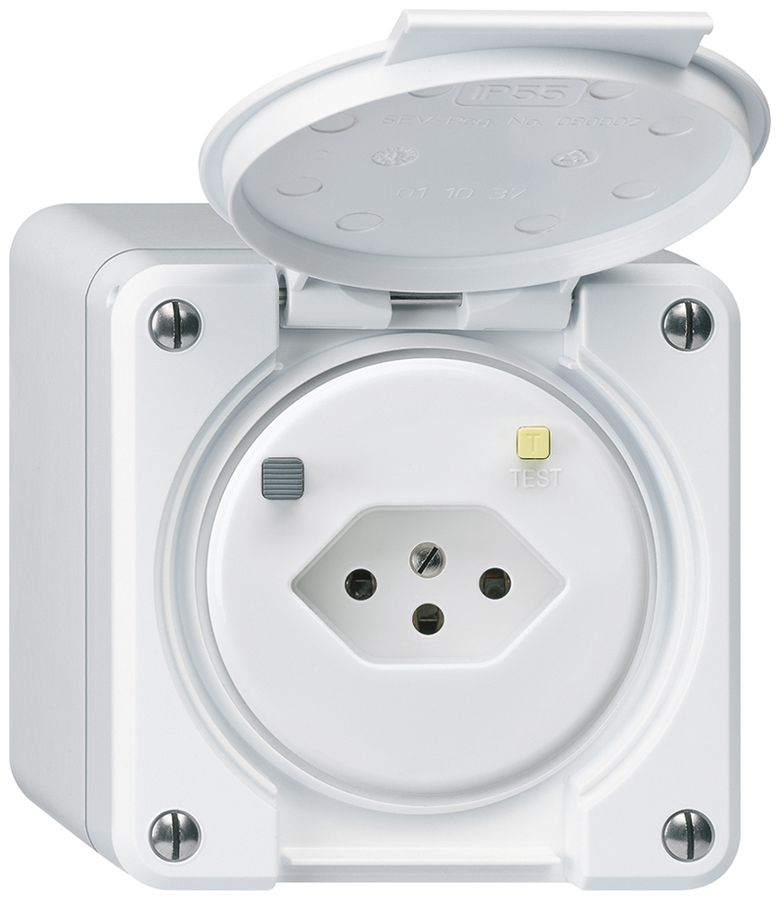 AP-FI-Steckdose robusto T13 30mA weiss