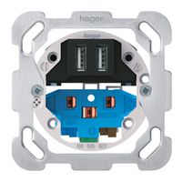 Einsatz zu UP-Steckdose 2×USB & T13/23 Hager Bauart F 2400mA