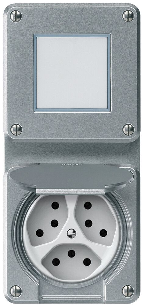 UP-Kombination robusto Wechselschalter Steckdose 3×T13 86×146mm Aluminium