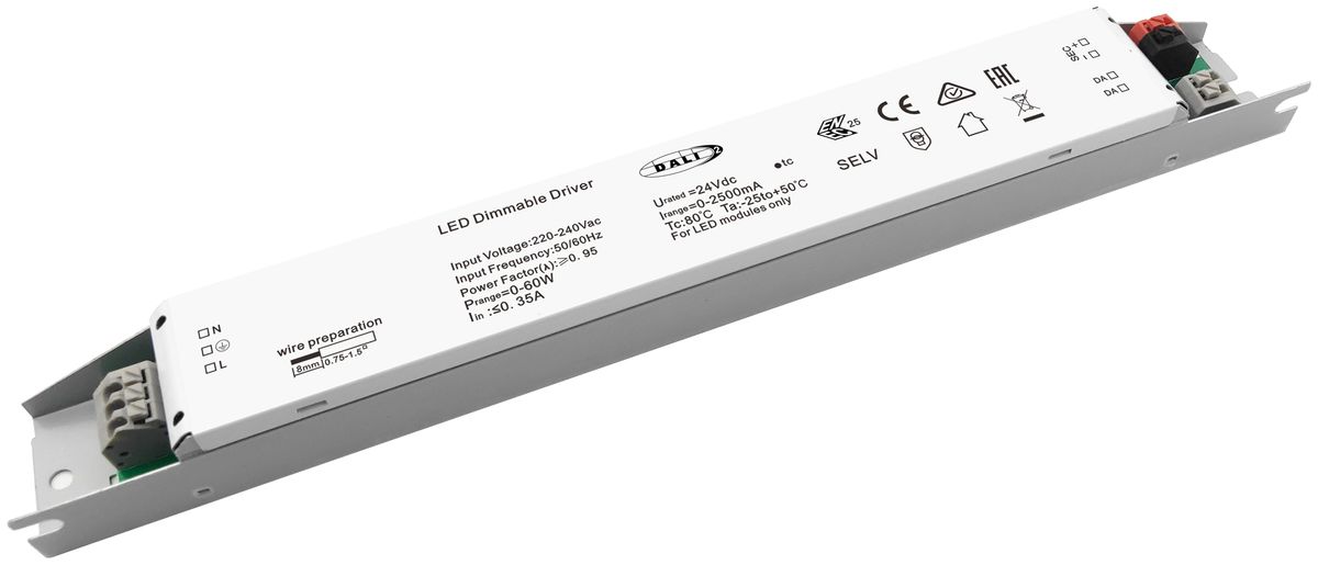 LED-Konverter DOTLUX CV IP20 DALI 0…60W 24V/2.5A 250×30×21mm