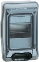 AP-Kleinverteiler IP65 PLEXO3, 1 Reihe×4TE +1, grau/transparent