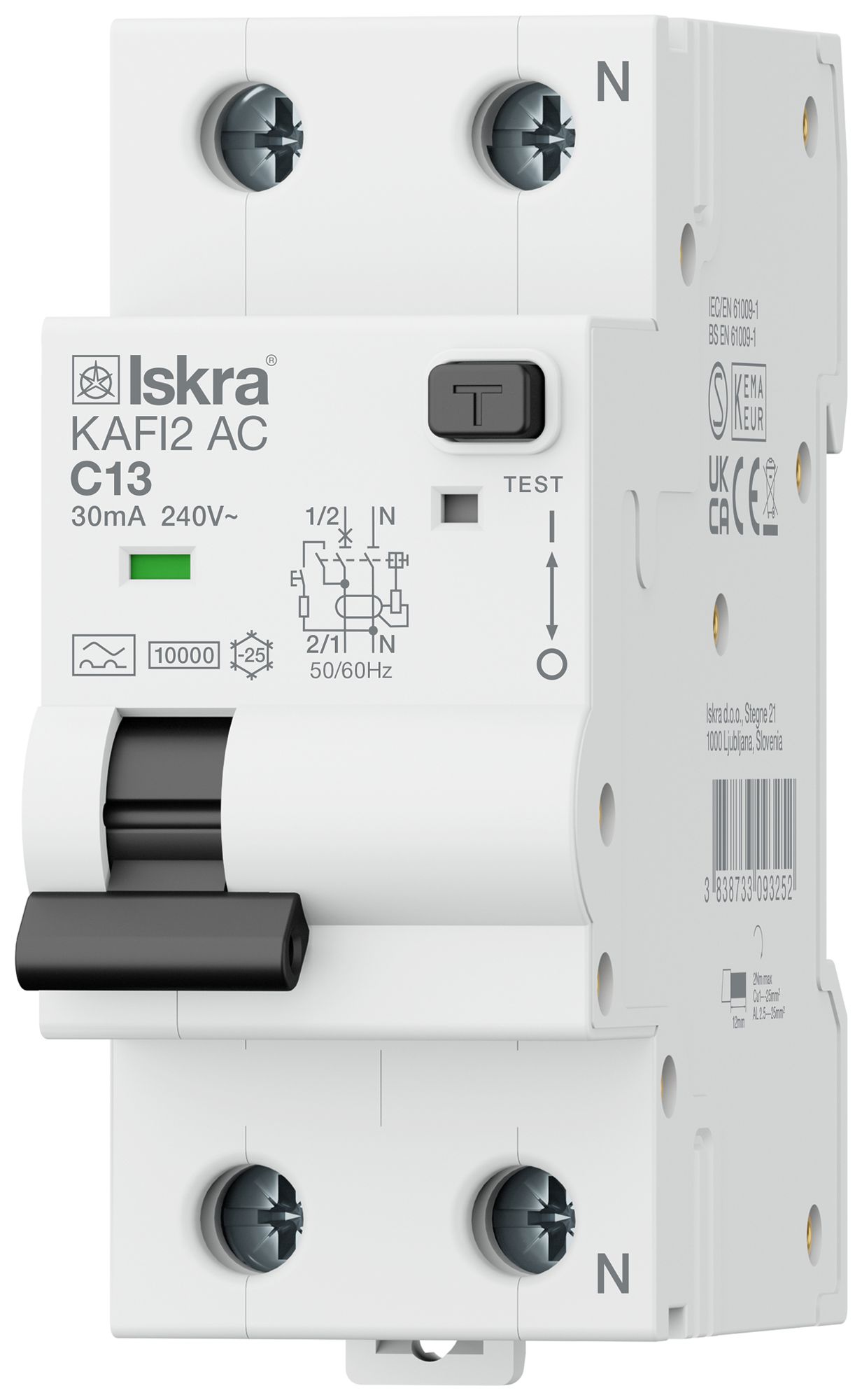 Fehlerstrom-/Leitungsschutzschalter ISKRA KAFI2 2P Charakt.C 13A 0.03A Typ A 2TE