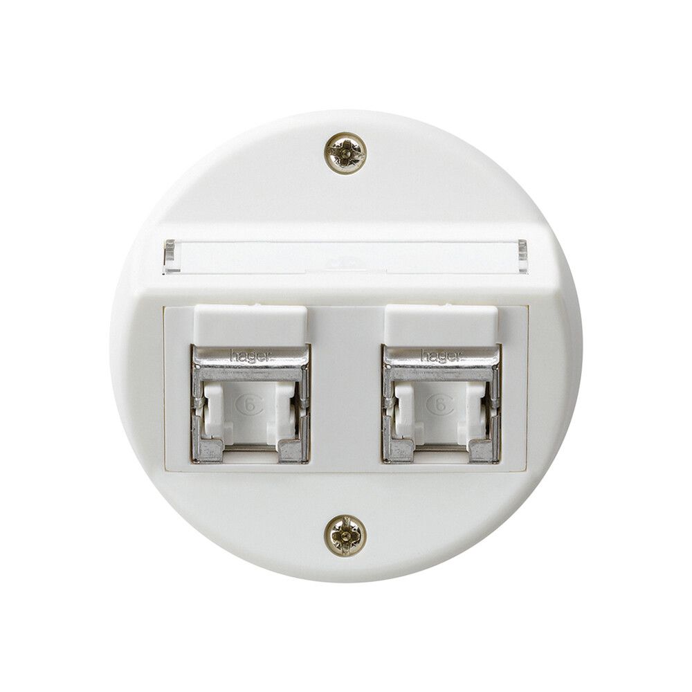Insert pour prise ENC basico A cat.6 2×RJ45/s sortie oblique blanc