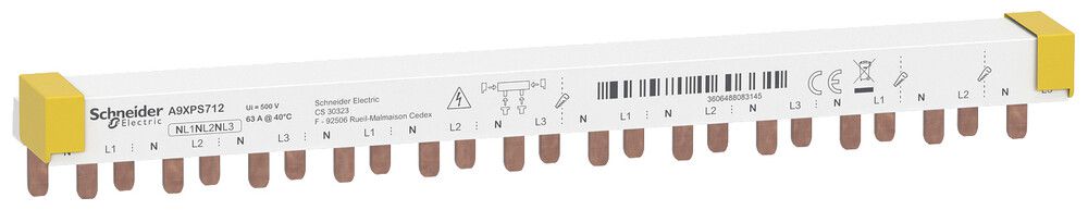 Kammschiene Clario iC40 4P 3Ph Stift 10mm² 63A 215mm oben weiss