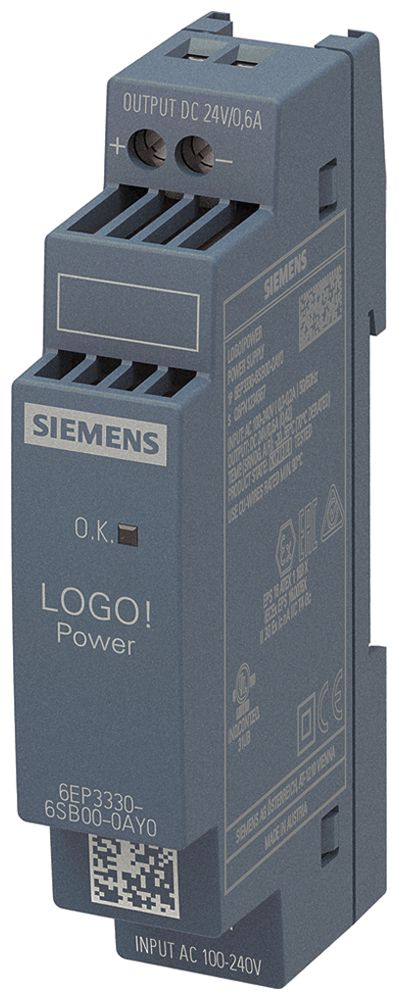 Stromversorgung Siemens LOGO!POWER, IN:100…240VAC, OUT:24VDC/0.6A, 1TE