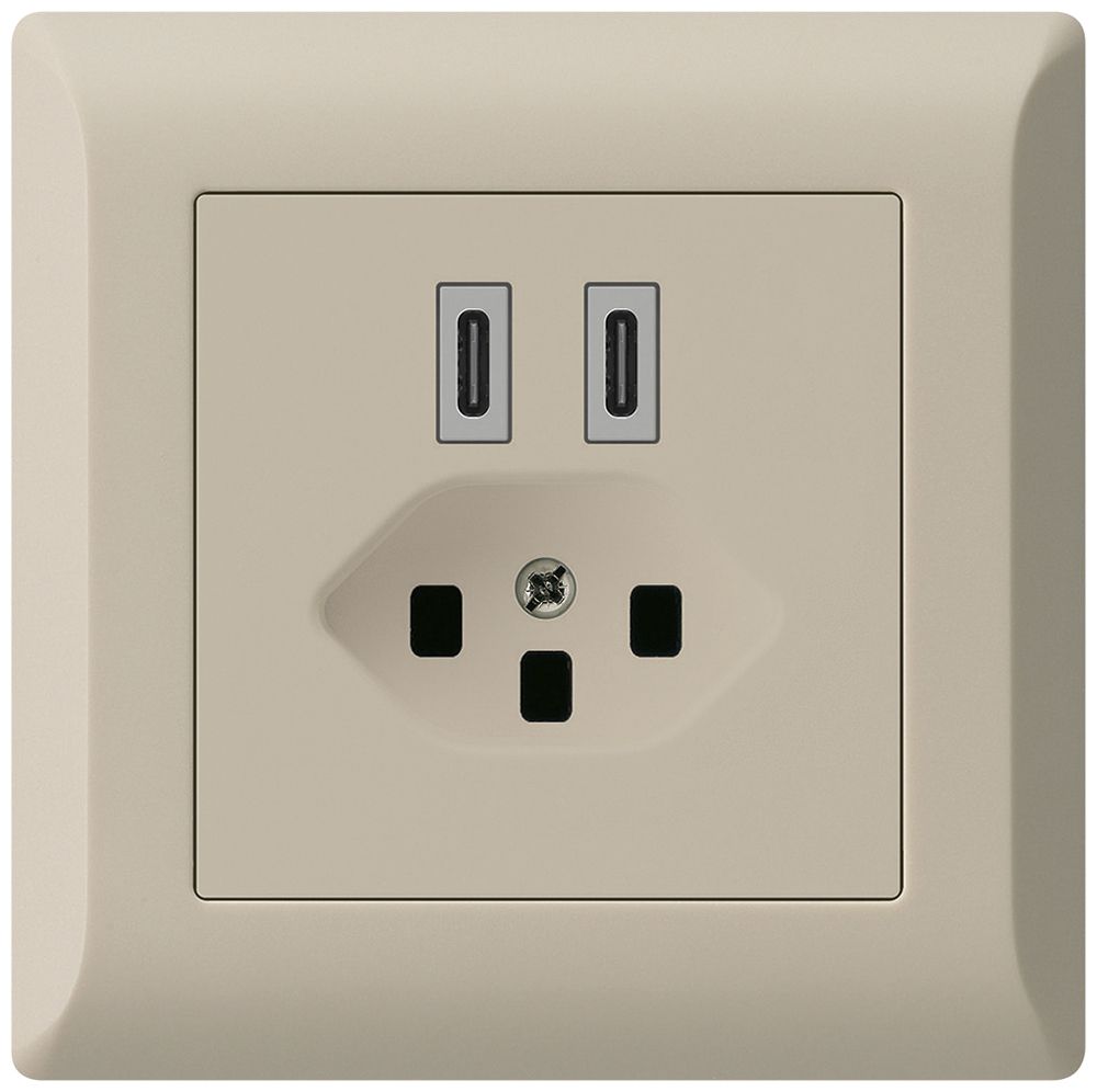 UP-USB-Ladesteckdose Hager kallysto.line C-C 20W+T23 5V 92×92mm beige
