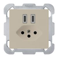 Prise de charge USB ENC Hager kallysto C-C 20W+T13 5V 77×77mm beige