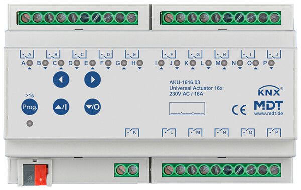 REG-Schaltaktor KNX MDT AKU-1616.03 16-Kan 16A 230VAC 8TE