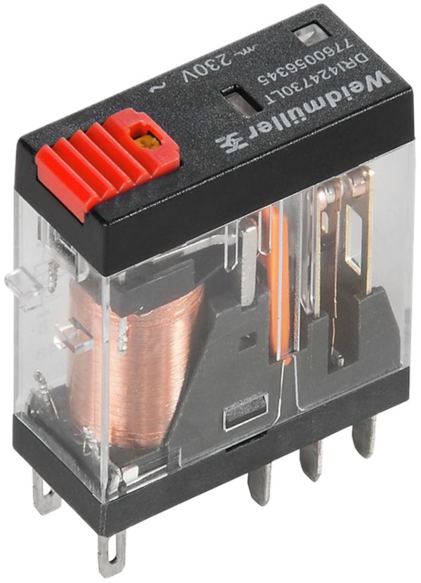 Relais Weidmüller, 24VAC, LED rot, 2 Wechsler mit Prüftaste, 250VAC, 5A