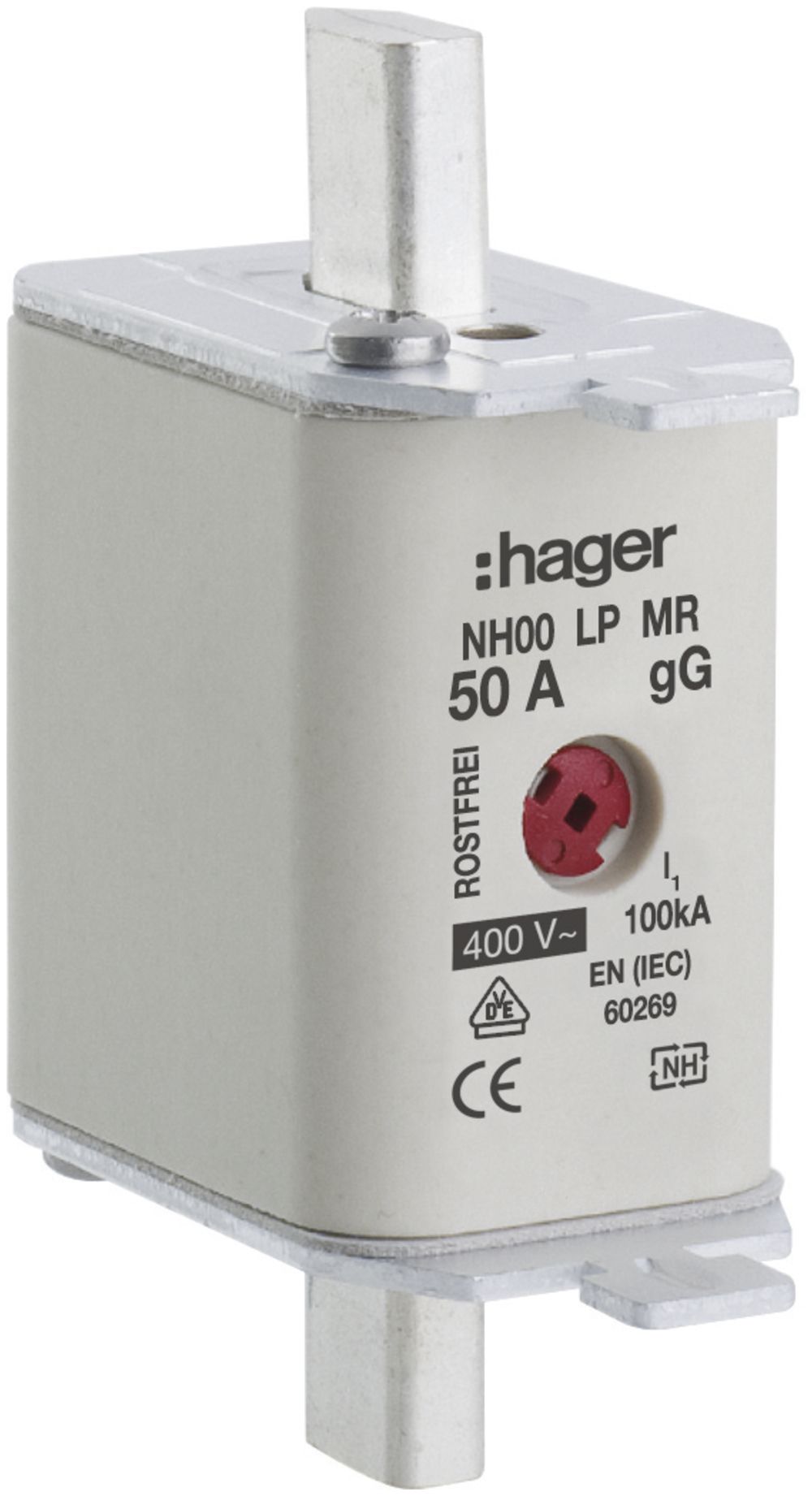 Fusible HPC Hager DIN00 400VAC 50A gG/gL avertisseur central inoxydable