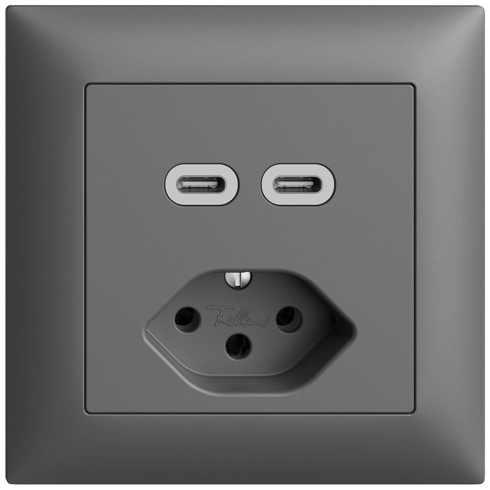 UP-Steckdose USB 2×Typ C + Typ 13 Feller EDIZIOdue FMI 230V 3000mA dunkelgrau