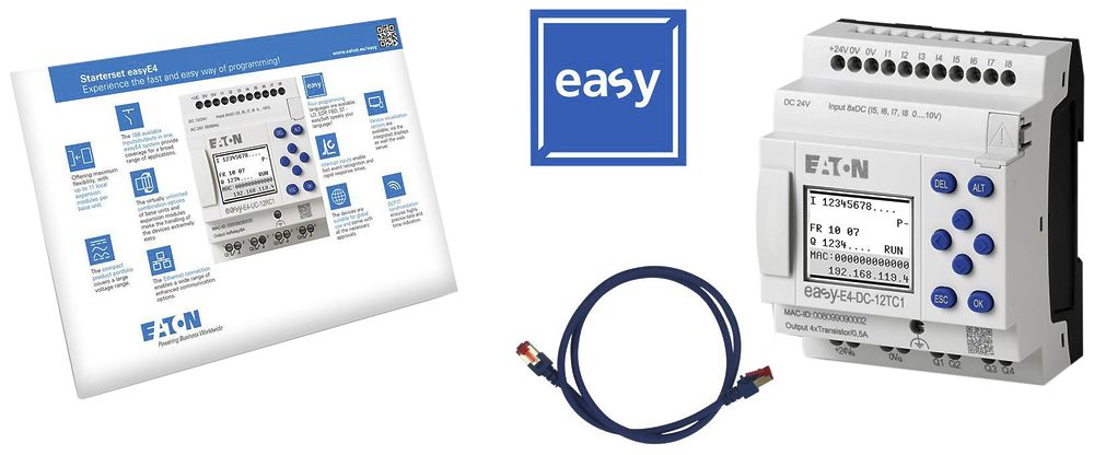 Pack de démarrage ETN avec EASY-E4-DC-12TC1, câble patch et licence de logiciel