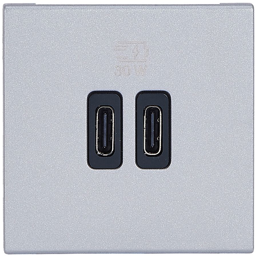 EB-USB-Ladesteckdose Legrand MOSAIC 2×USB-C 3000mA OUT:5V Aluminium