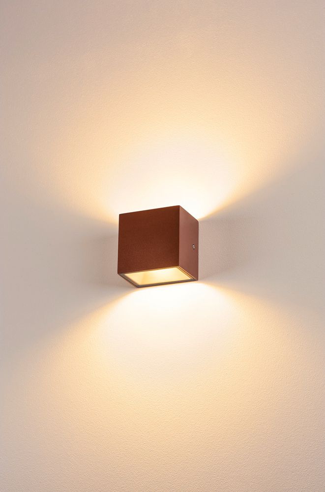 LED-Wandleuchte SLV SITRA CUBE WL 10W 1120lm 3000K IP44 90°/90° rostfarben