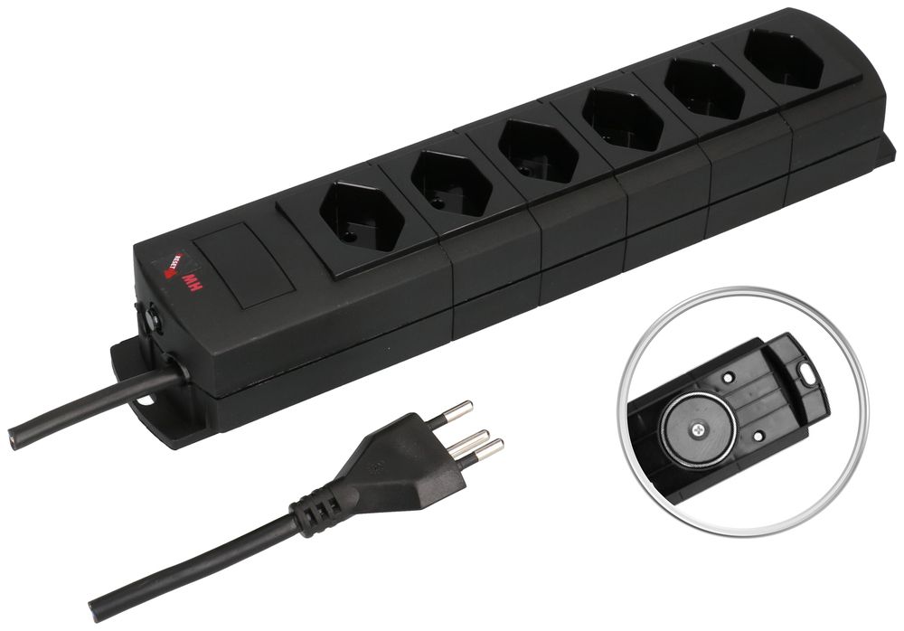 Steckdosenleiste MH 6×T13 Prime-Line Td 3×1mm² 3m schwarz Magnete