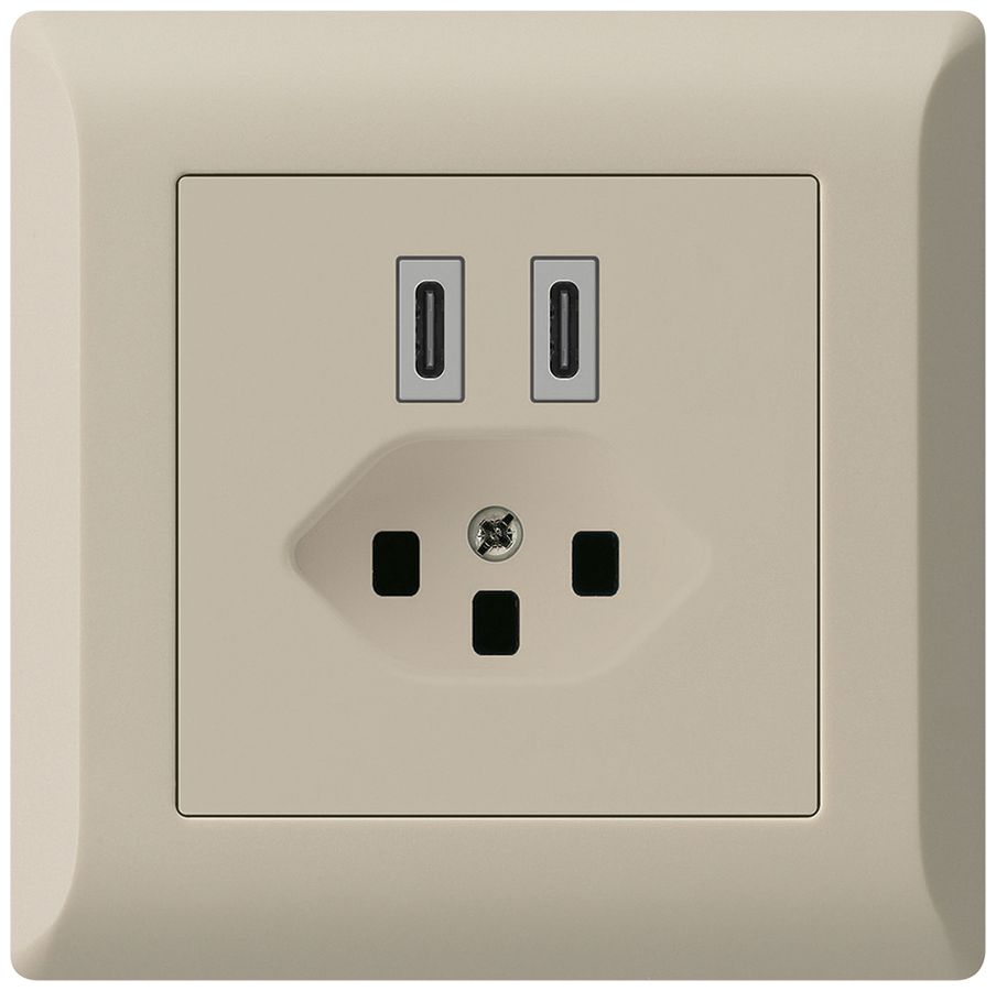 UP-USB-Ladesteckdose Hager kallysto.line C-C 20W+T23 5V 92×92mm beige