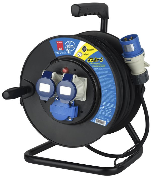 Enrouleur de câble MH 2×CEE 16 bleu 1×type 23 230V H07RN-F3G1.5mm² 30m IP44 noir