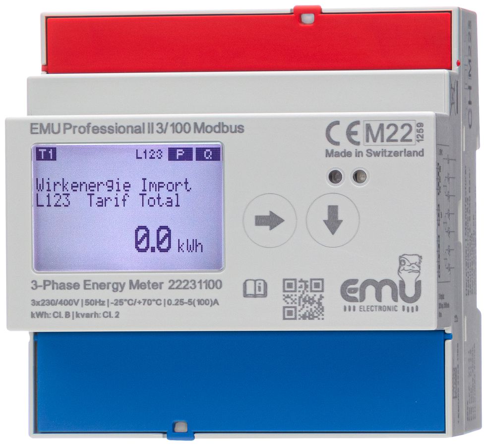 Contatore di energia AMD EMU Professional II 3×100A diretto MID S0 Modbus RTU