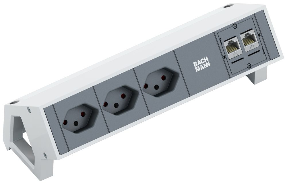 Tischanbaumodul DESK 3×T13+ 1×2×RJ45/s Kat.6 mit Stecker T12