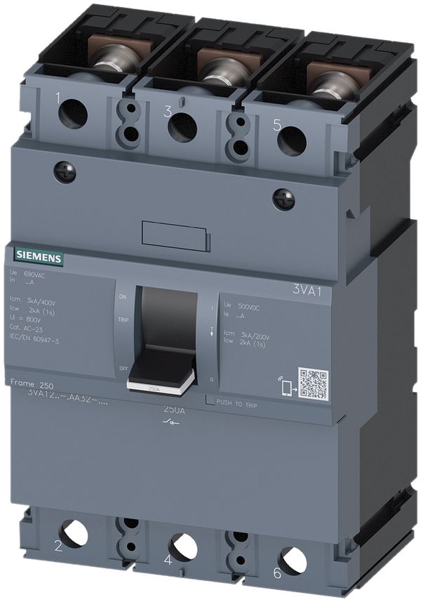 Sezionatore di carico Siemens SENTRON 3VA1 250A 3L connessione su piastra a vite
