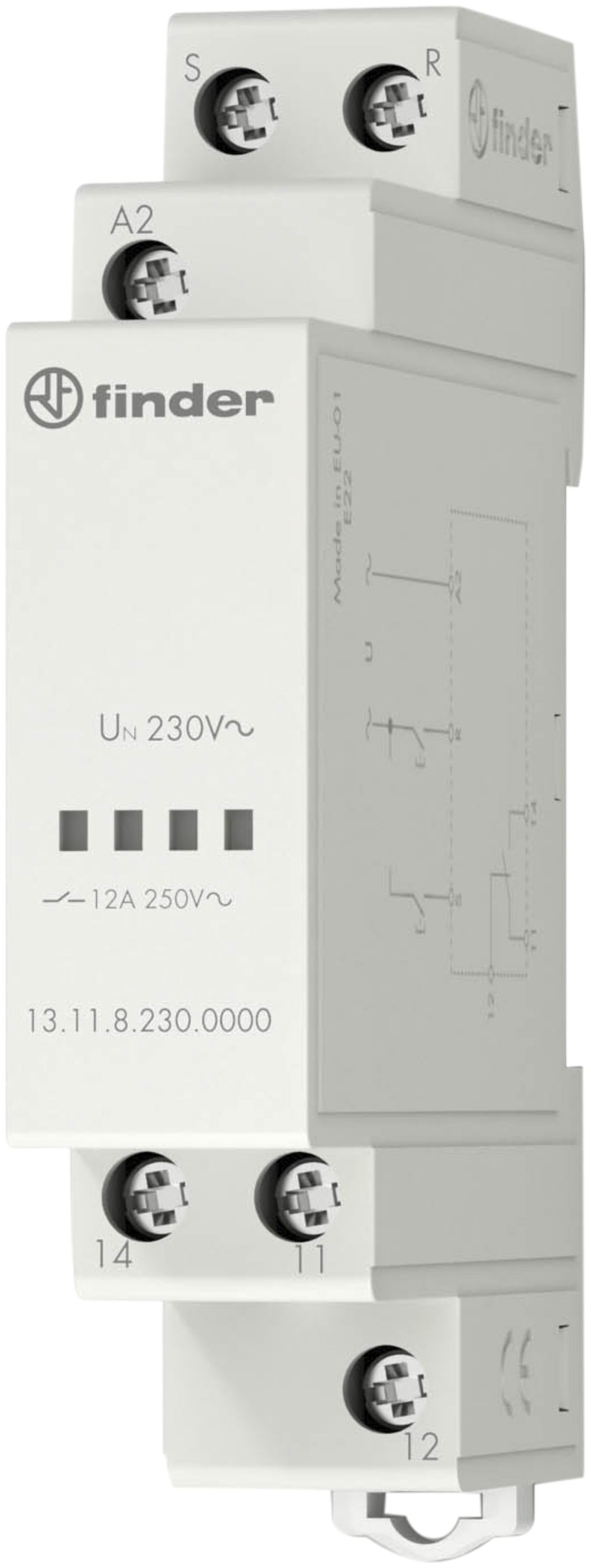 REG-Rufquittierrelais Finder 13.11, elektronisch, 1W 12A 230VAC, 1TE