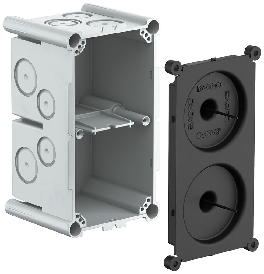 UP-Einlasskasten AGRO 2×1 650°C mit Schutzdeckel, M20/25, grau