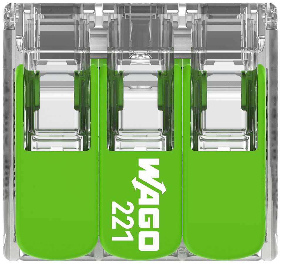 Verbindungsklemme WAGO Green Range 3L 0.5…6mm² mit Hebel gn Transparent