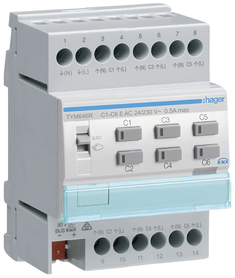 Actionneur de chauffage AMD Hager TYM646R KNX ETS sextuple avec régulateur