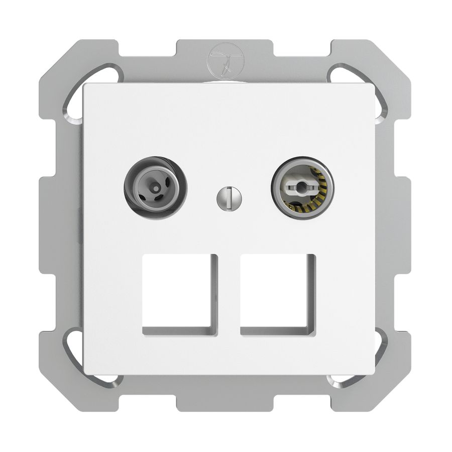 Prise multimédia 19dB ENC Edue FM, prise de passage, pour 2×RJ45 Keystone, blanc