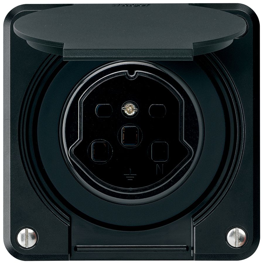 Steckdose HA robusto Typ 25 mit Steckklemmen mit Klappdeckel schwarz