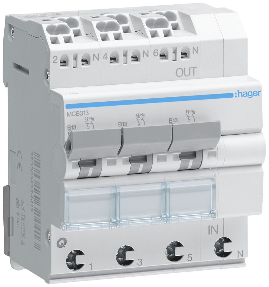 Disgiuntore Hager MCB quickconnect 3P 3 230V tipo B 13A Icn 6kA 4UM