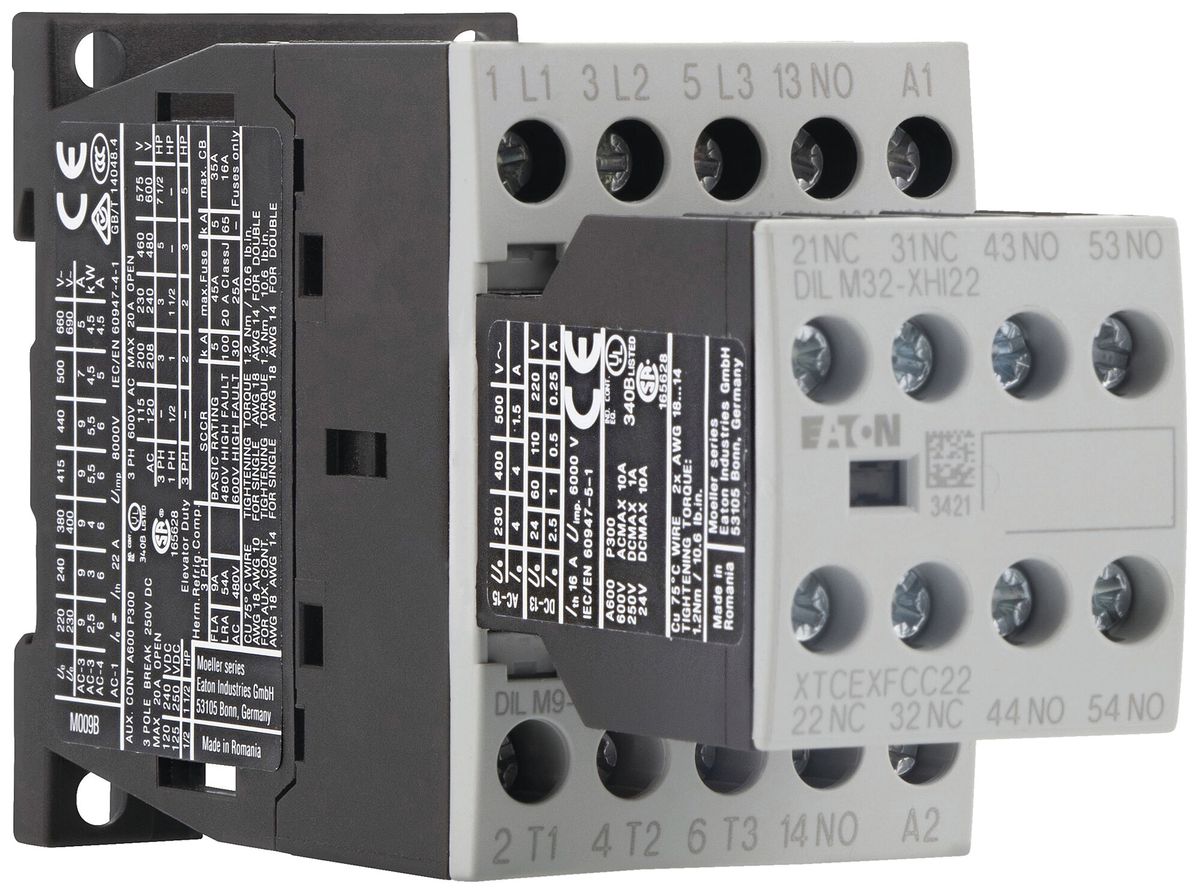 Contacteur de puissance Eaton DILM9-32 230V AC 3NO 22A 9A 4kW 6A 2.5kW 24…690V
