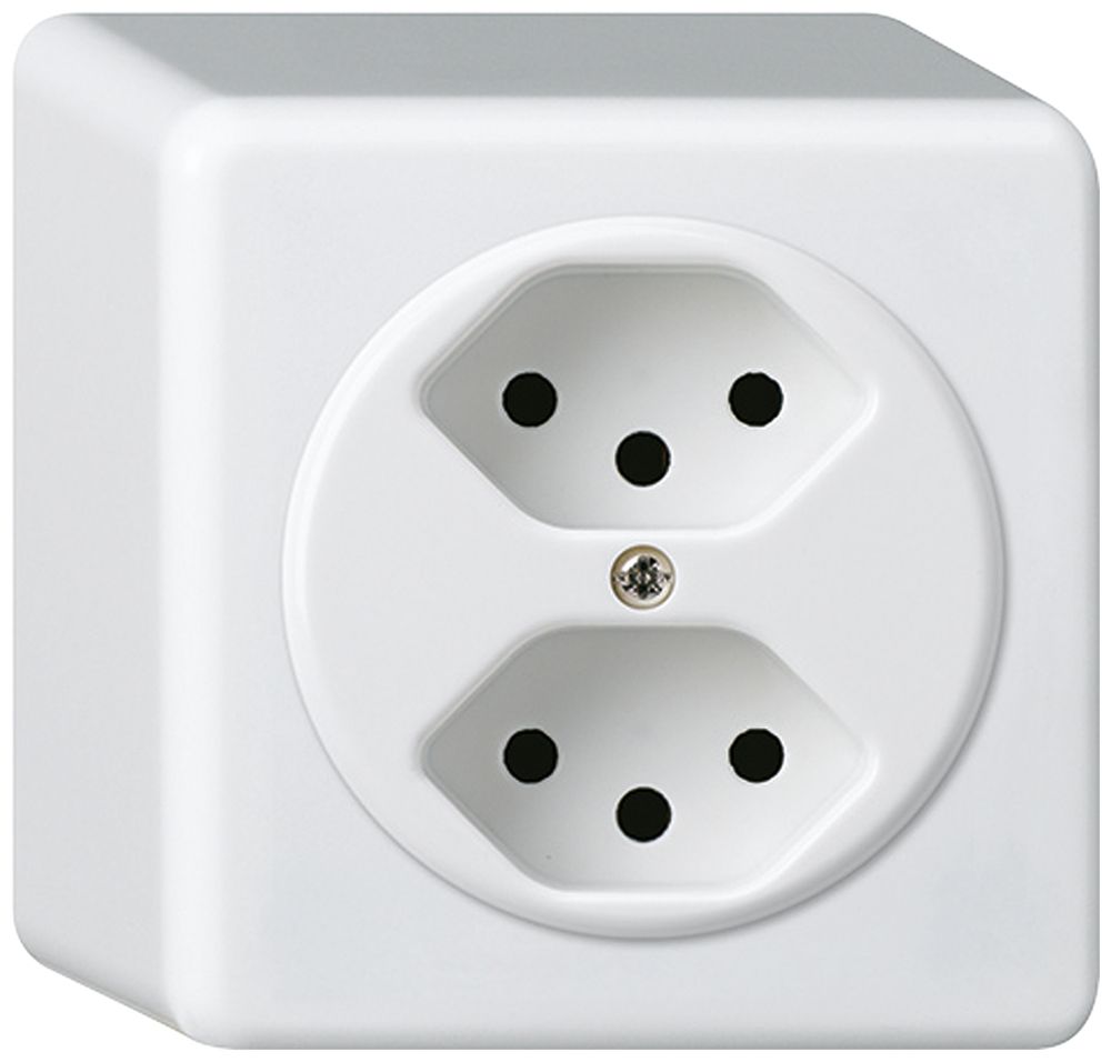 AP-Steckdose basico 2×Typ 13 weiss H=54mm