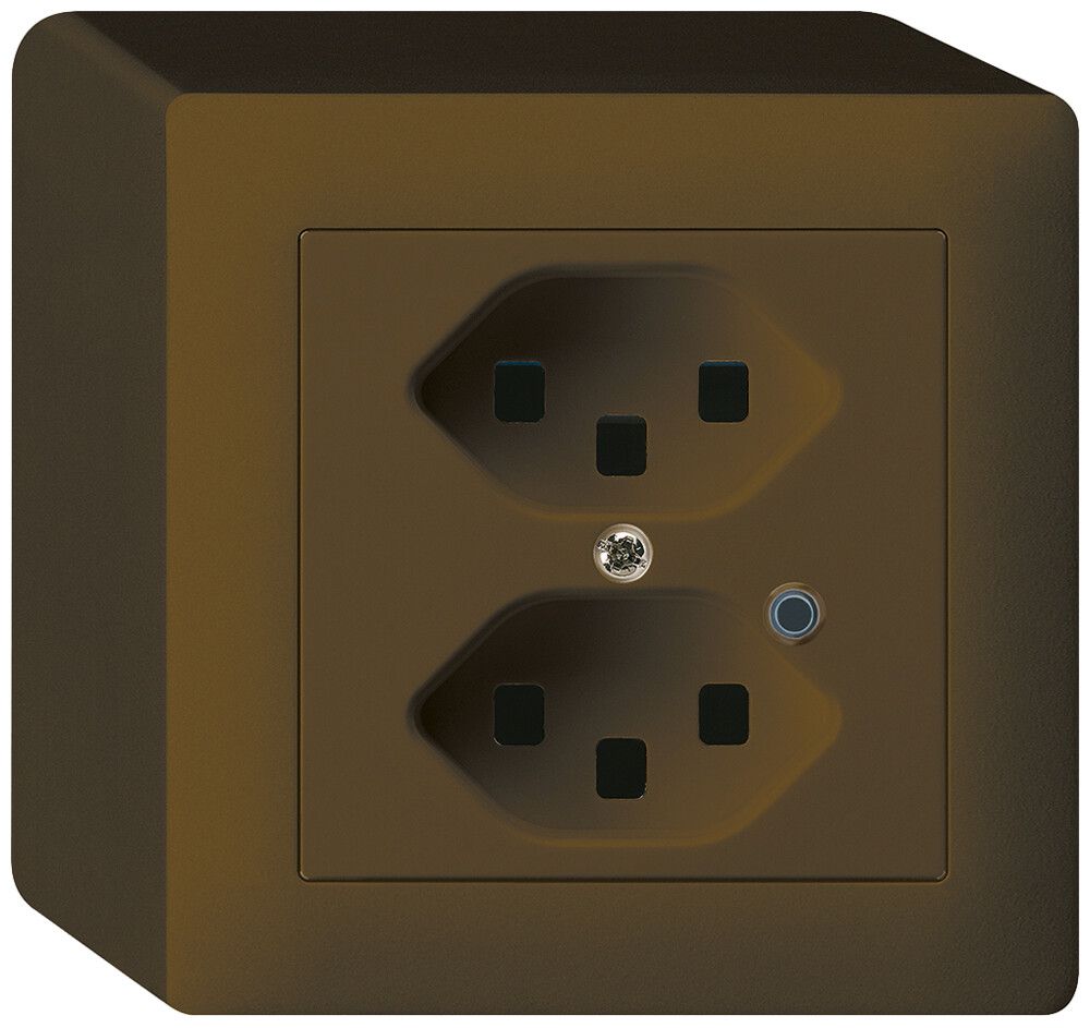 Prise AP Hager kallysto 2×T23 illuminé Q brun