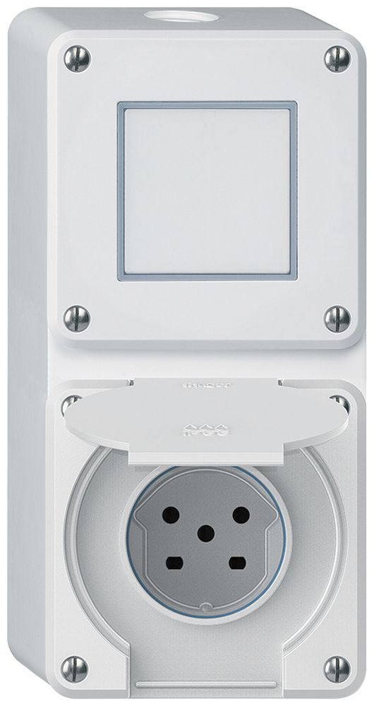 Combinaison AP robusto 2×1, interrupteur schéma 3/prise T15 IP55 blanc