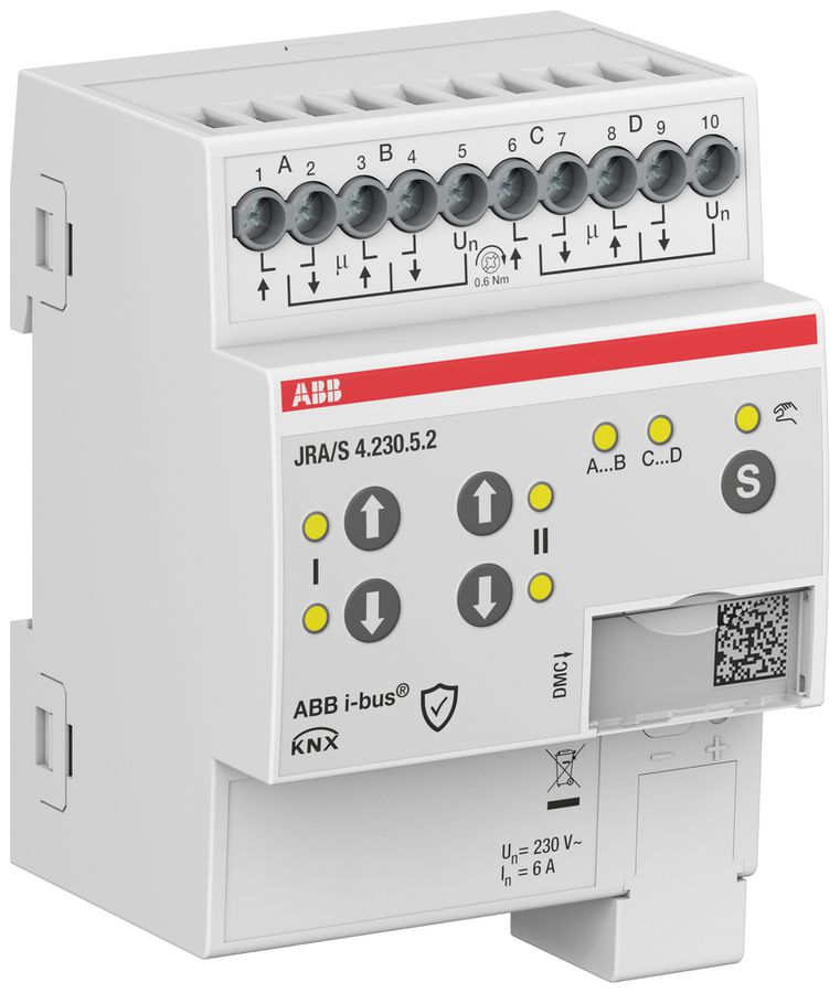 Attuatore per persiana AMD ABB JRA/S4.230.5.2 4-volte 6A/230VAC misura.tde