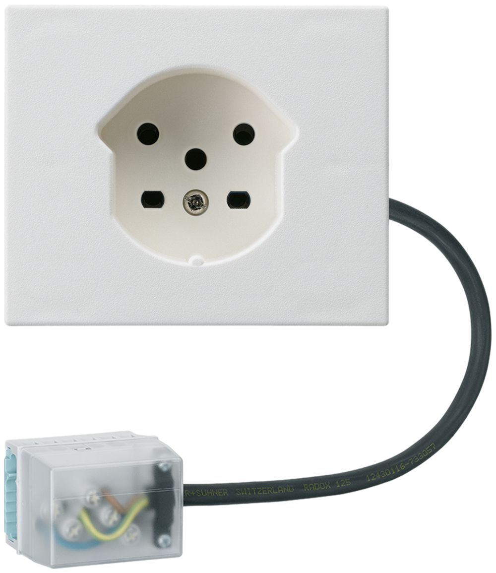 FLF-Steckdose HA Typ 15 mit Steckklemmen mit Flachkabel-Adapter Power weiss