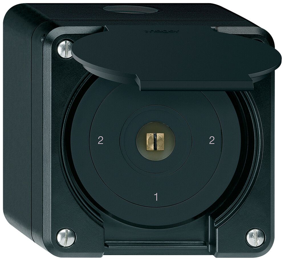 AP-Steckschlüsselschalter robusto IP55 mit Klappdeckel S3/1P schwarz Vierkant