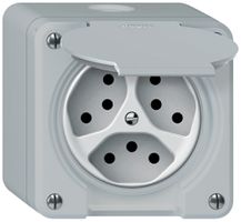 Presa AP robusto 3×T13 10A 250V 86×86mm IP21 grigio