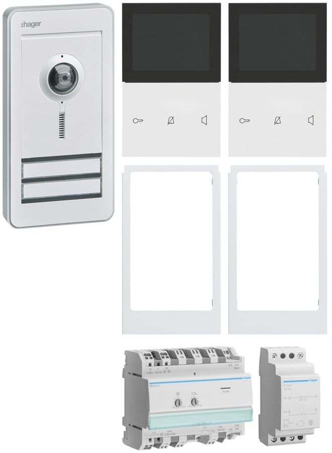 Kit vidéo elcom.home, p.2appartements poste intérieure blanc/extérieure blanc