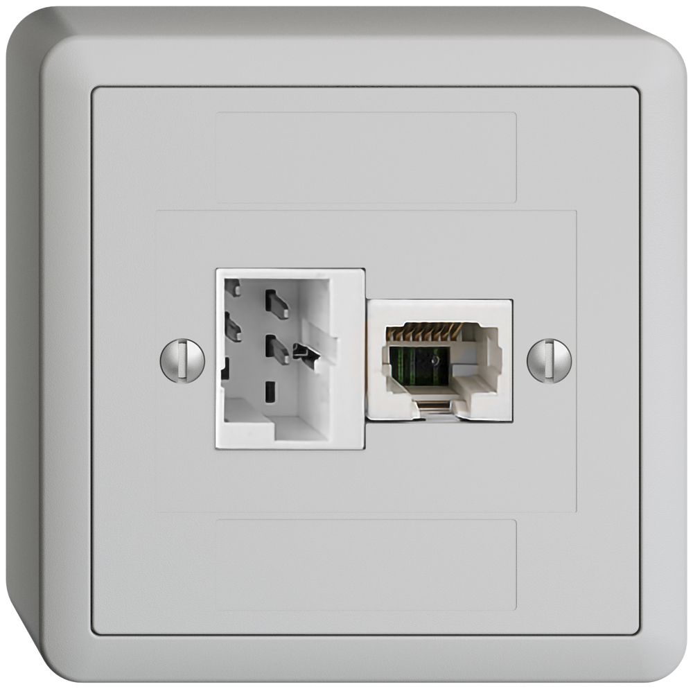 Presa AP 1×T+T,1×RJ45/u 4P EDIZIOdue ITplus ITM grigio chiaro