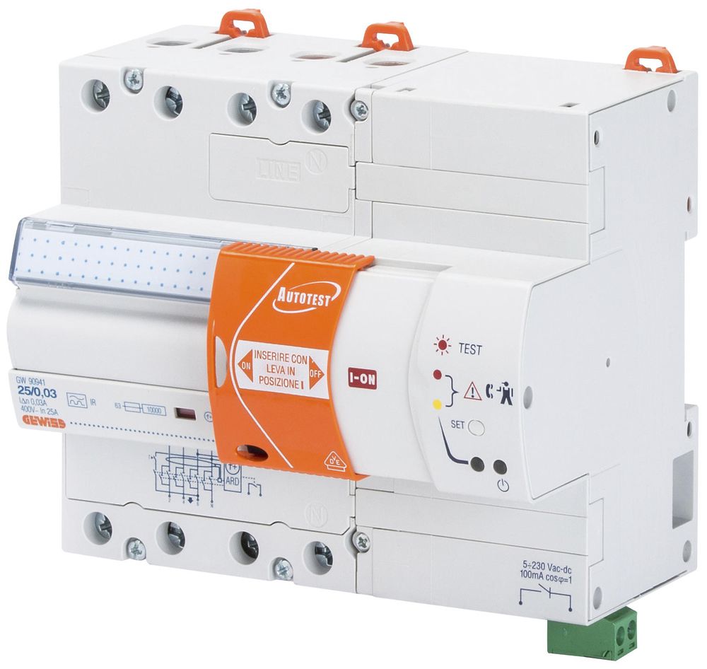 Interrupteur différentiel GEWISS, autotest, 4-pôles 40A 30mA type A