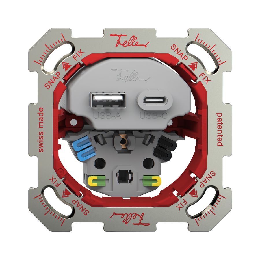 UP-USB-Ladesteckdose Feller SNAPFIX® USB A+C/T13 3A 230VAC