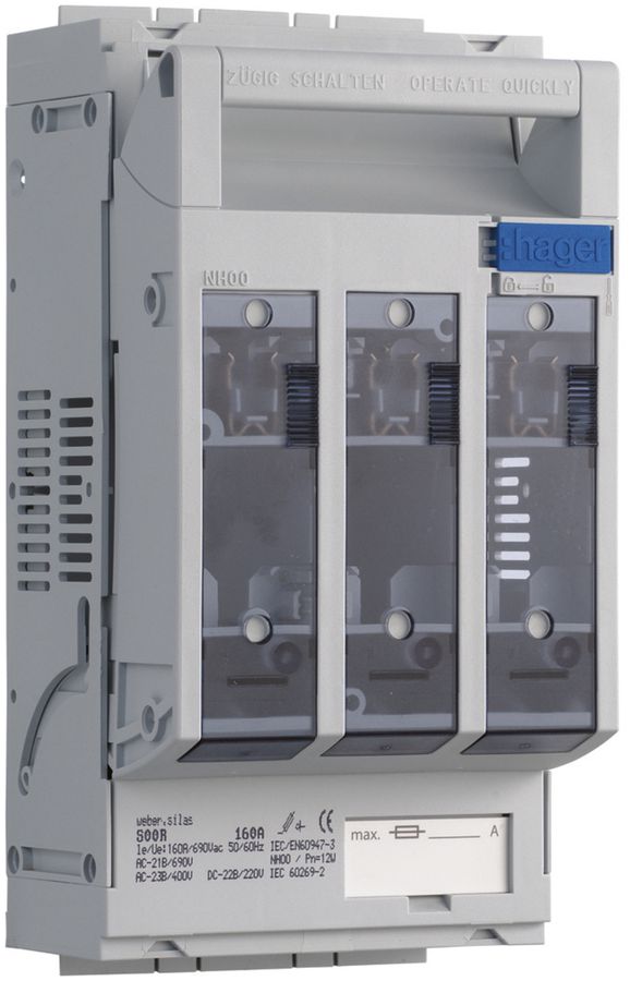 Sezionatore HPC weber.silas DIN00 690VAC 160A parete/profilo co.fusibile 95mm²