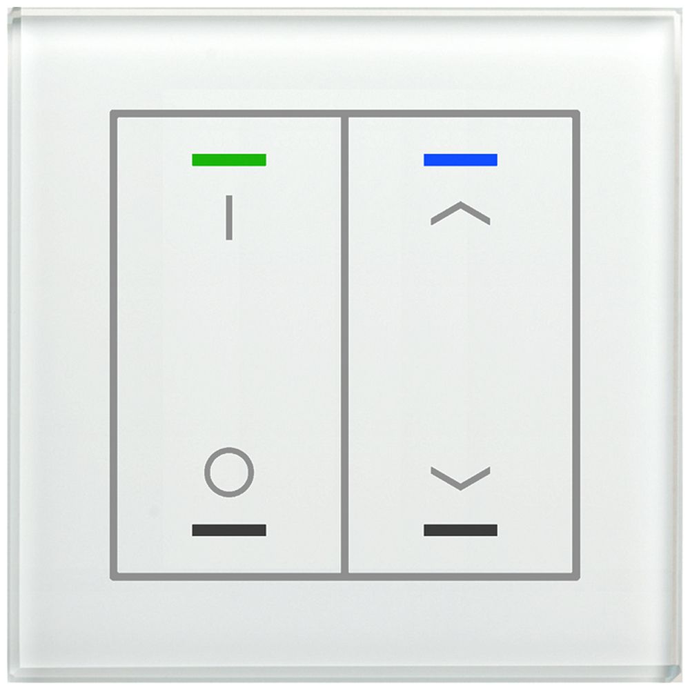 Poussoir KNX RGBW ENC MDT BE-GTL2TW.D1 2t/4a temp.verre blanc "I/O"-"jalousie"